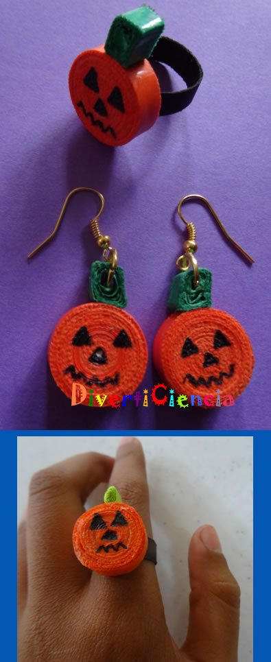 Aretes y anillo de halloween