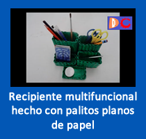 Recipientes multifuncional hecho con palitos planos de papel